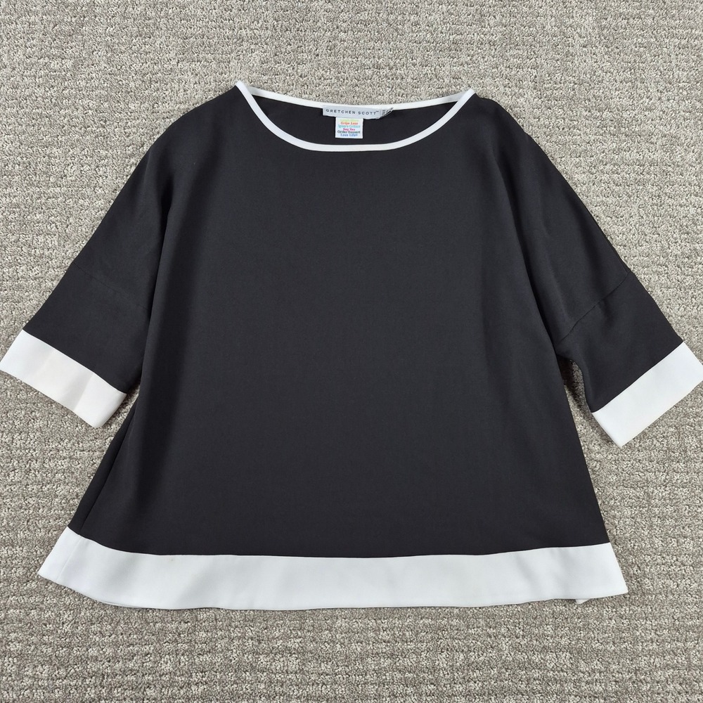 Gretchen Scott Top Womens XS/S Black White Colorblock 3/4 Sleeve Relaxed Blouse